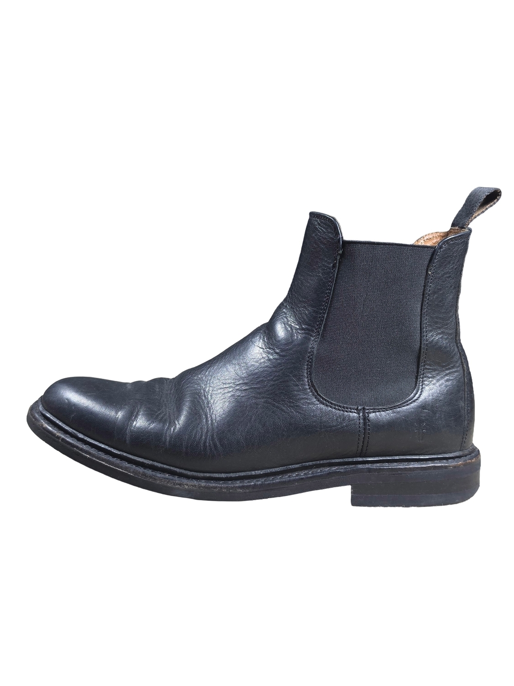 Frye Chelsea Boots Black Textured Leather Elastic Goring Mid Calf Men Size 8D